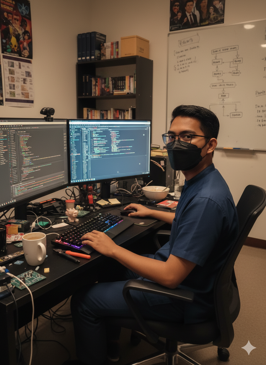 Professional headshot of a young Web Development and digital marketer with a confident smile, wearing a casual suit against a city skyline background in soft focus